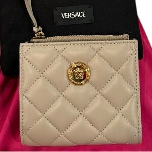 Versace Beige Quilted compact wallet NWOT